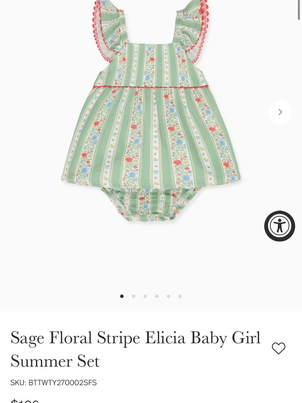 La Coqueta Sage Floral Stripe Elicia Baby Girl Summer Set 18M Green Red White